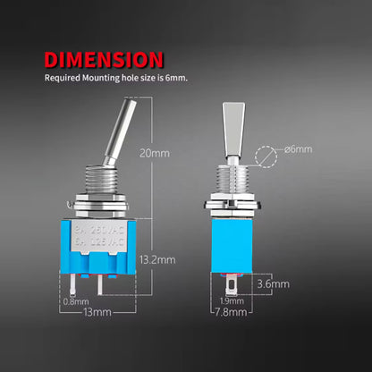 5 x Mini Toggle Switch 3 Pin SPDT ON ON Flat Handle Toogle 6mm Latching Switch