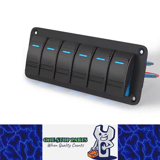 Pre-wired 6 Gang Blue LED Rocker Switch Panel 12-24V for Car Caravan Boat Marine