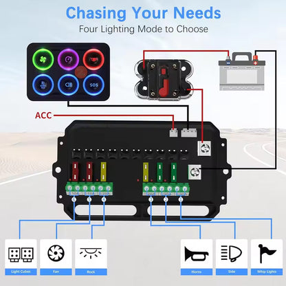 6 Gang Switch Panel Multicolored Toggle Momentary Pulse Switch Relay System