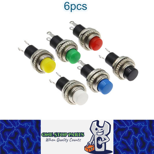 6pcs Push Button Switches Panel Mount 10mm Momentary OFF/ON SPST Switches Top