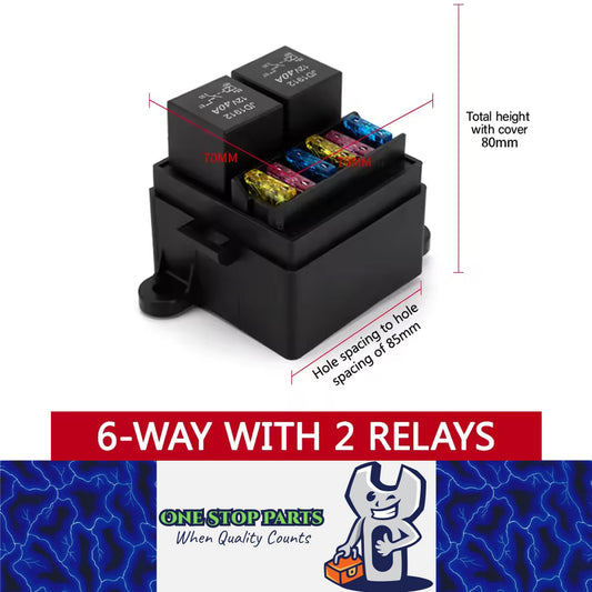 12V Relay Box 2 Way 40A Relay and 6 Way ATC/ATO Fuse Holder with Relay Fuse