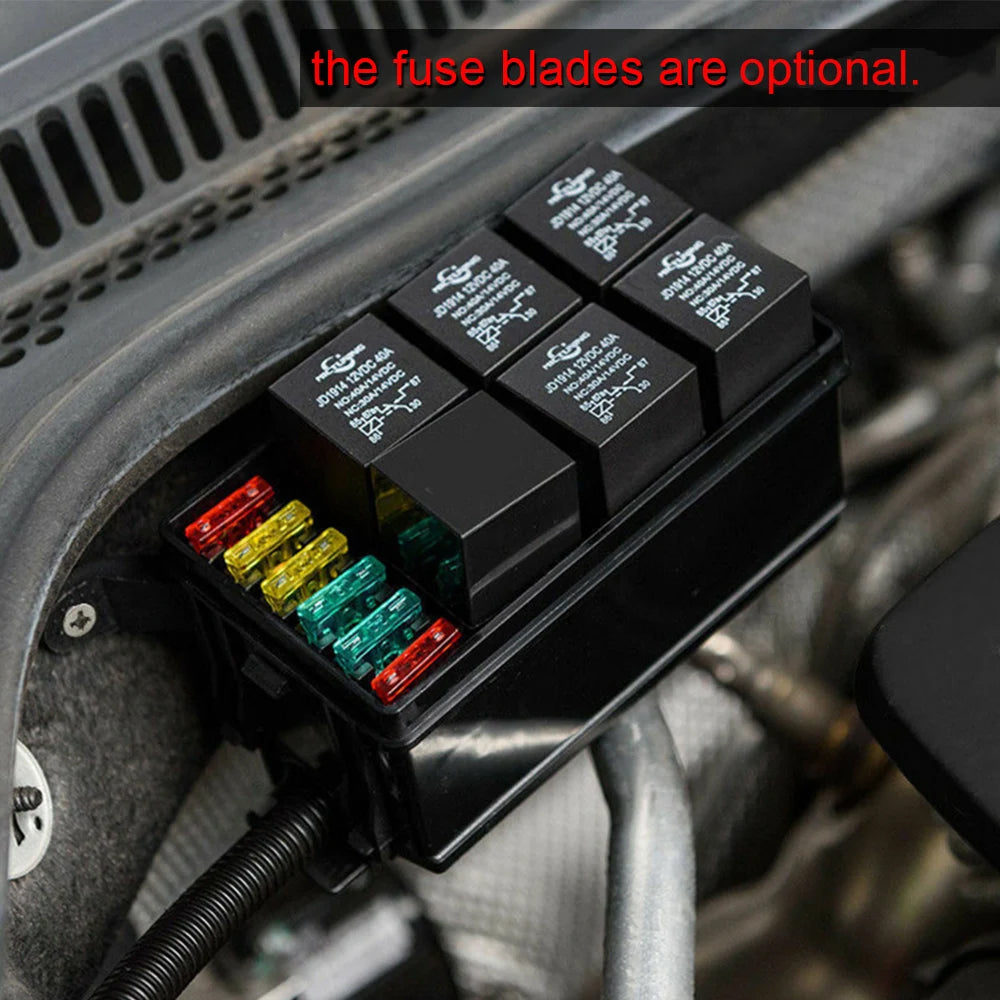 1 x 6 Way ATC/ATO Blade Fuse Holder and 6 Way Relay Socket Box Block