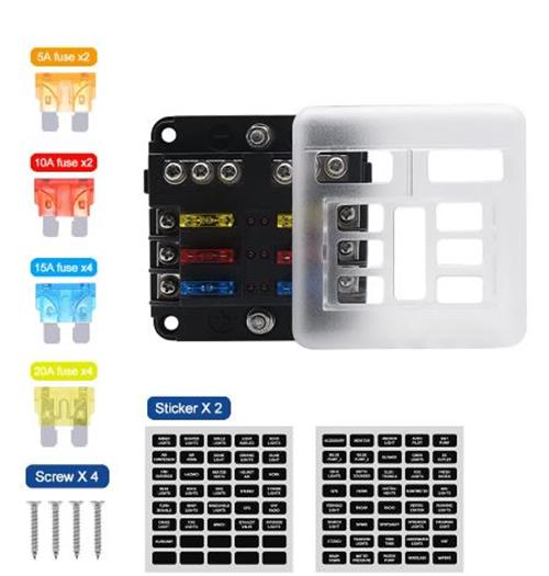 6 Way Fuse Box with cover and name plate stickers with busbar (1pc)