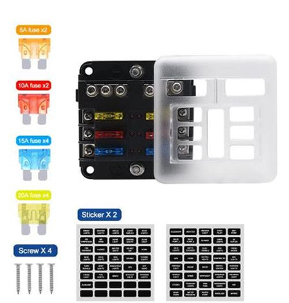 6 Way Fuse Box with cover and name plate stickers with busbar (1pc)