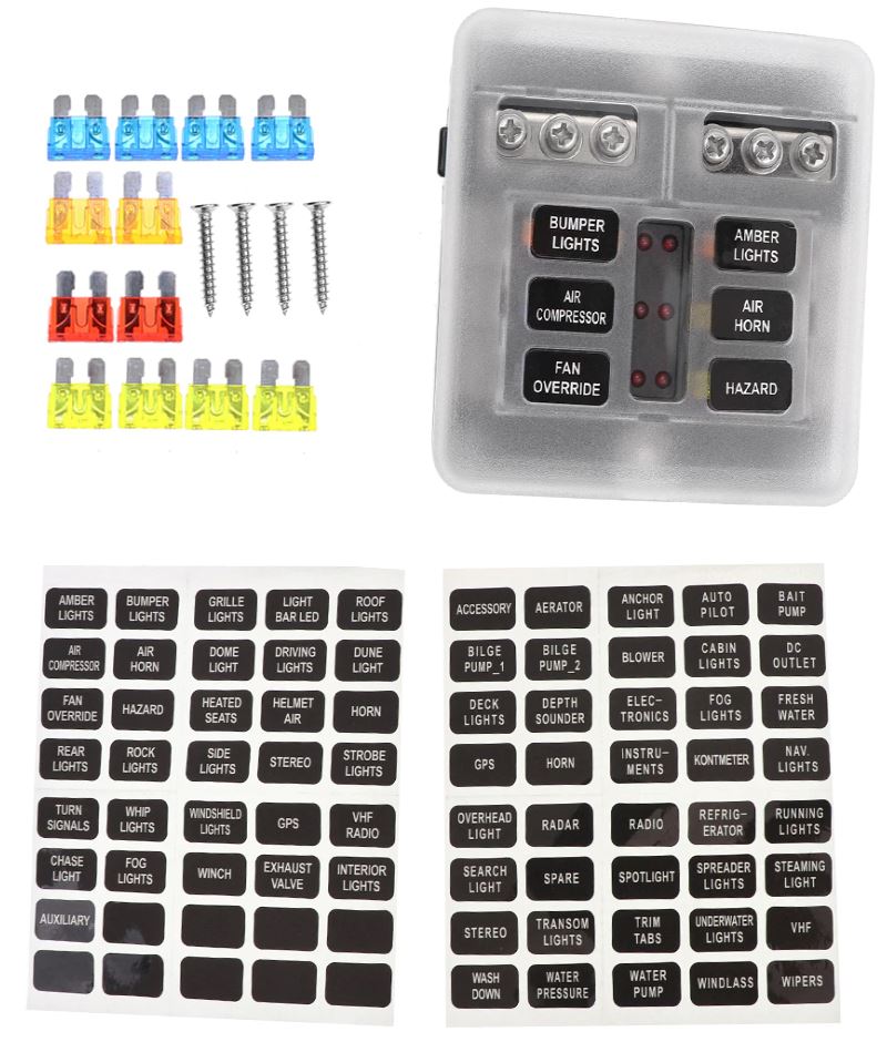 6 Way Fuse Box with cover and name plate stickers with busbar (1pc)