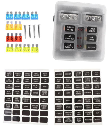 6 Way Fuse Box with cover and name plate stickers with busbar (1pc)