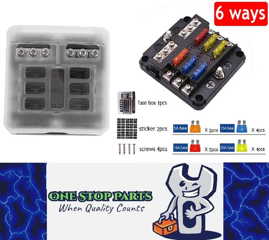 6 Way Fuse Box with cover and name plate stickers with busbar (1pc)