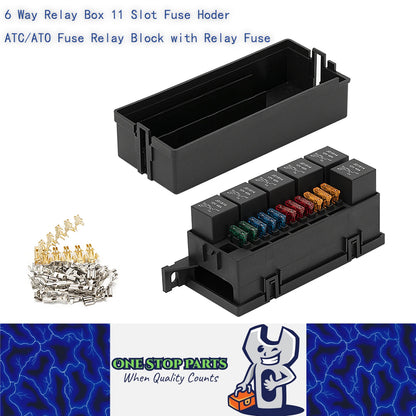 12V Fuse Relay Box 6 Relays 11 ATC/ATO Fuses Waterproof for Car Marine Boat