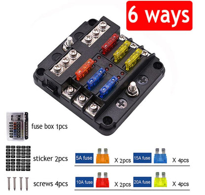 6 Way Fuse Box with cover and name plate stickers with busbar (1pc)