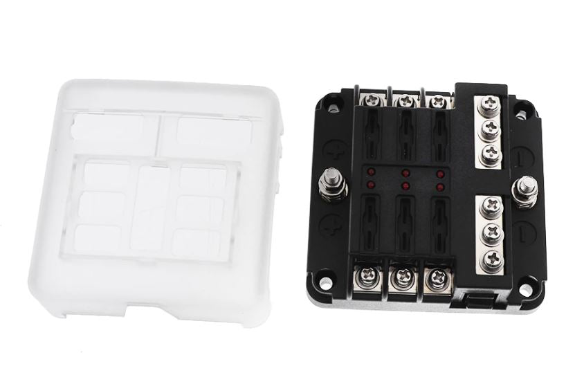 6 Way Fuse Box with cover and name plate stickers with busbar (1pc)