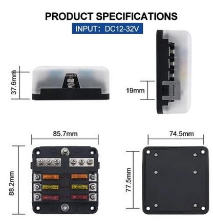 6 Way Fuse Box with cover and name plate stickers with busbar (1pc)