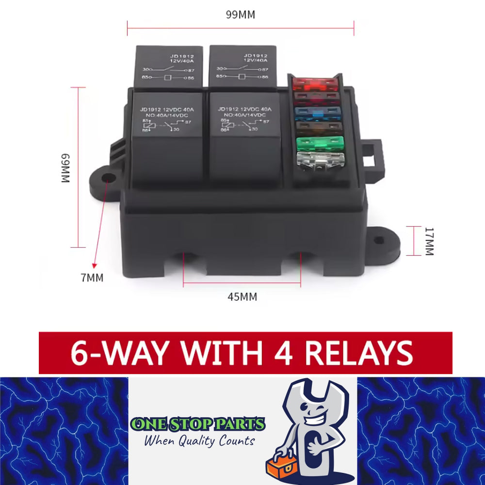 12V Relay Box 4 Way 40A Relay and 6 Way ATC/ATO Fuse Holder with Relay Fuse