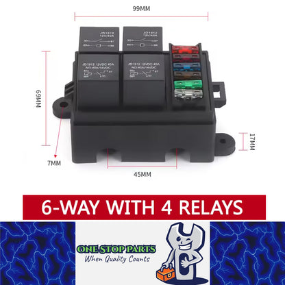12V Relay Box 4 Way 40A Relay and 6 Way ATC/ATO Fuse Holder with Relay Fuse
