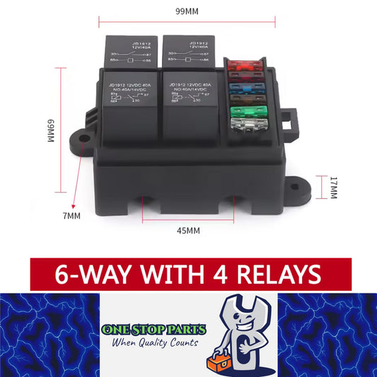 12V Relay Box 4 Way 40A Relay and 6 Way ATC/ATO Fuse Holder with Relay Fuse