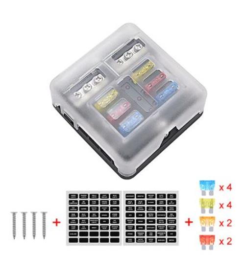 6 Way Fuse Box with cover and name plate stickers with busbar (1pc)