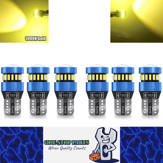 6pcs T10 3000K Gold 19SMD Canbus LED Bulbs Super Bright 194 W5W T10 LED Globes