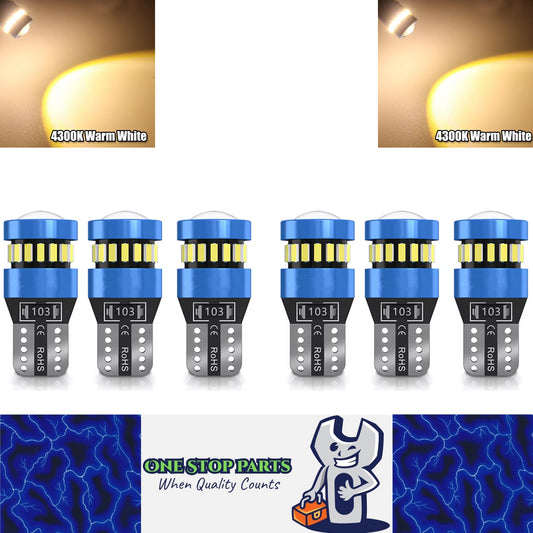 6pcs T10 Warm White 19SMD Canbus LED Bulbs Super Bright 194 W5W T10 LED Globes