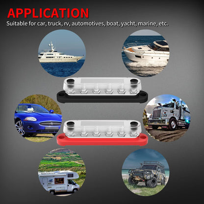 M6 Bus Bar 12V-48V 150A Power Distribution Block 6xM6 Posts Studs Terminal Block