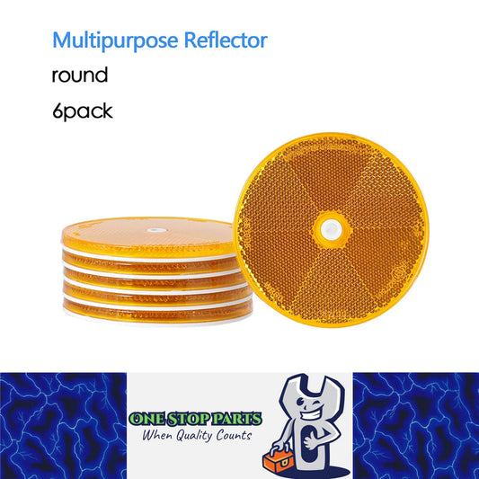 6 x Yellow/Amber Reflectors Screw on Reflectors 80mm Round Reflector with Screws