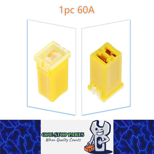 1 x 60Amp Yellow Small Slow Blow Fuse Block 10mmx12mm x 27mm High 60A Fuse (1pc)