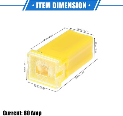 5 x 60Amp Yellow Small Slow Blow Fuse Block 10mmx12mm x 27mm High 60A Fuse (5pcs