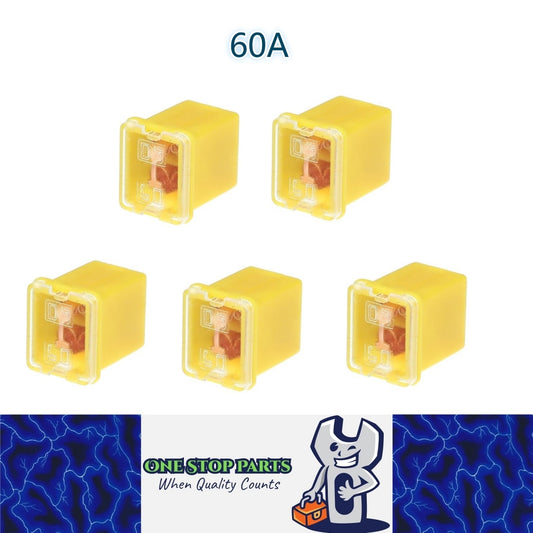 5 x 60Amp Yellow Mini Slow Blow Fuse Block 10mmx12mm x 16mm High 60A Fuse (5pcs)