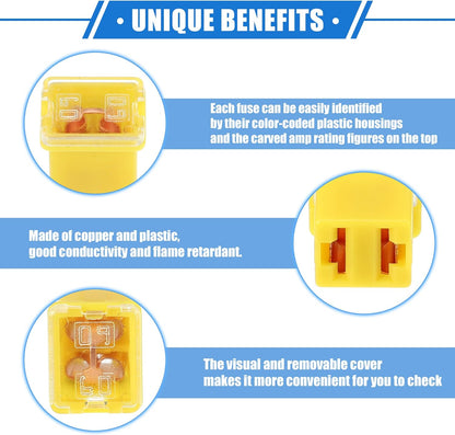1 x 60Amp Yellow Mini Slow Blow Fuse Block 10mmx12mm x 16mm High 60A Fuse (1pc)