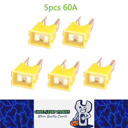 5 x 60Amp Yellow Large Male Slow Blow Fuse Block 15mmx22mm x 43mm High 60A Fuse