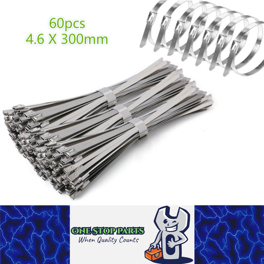 60 x 300mm Metal Self Locking Reusable Cable Ties Heavy Duty Zip Ties (60pcs)