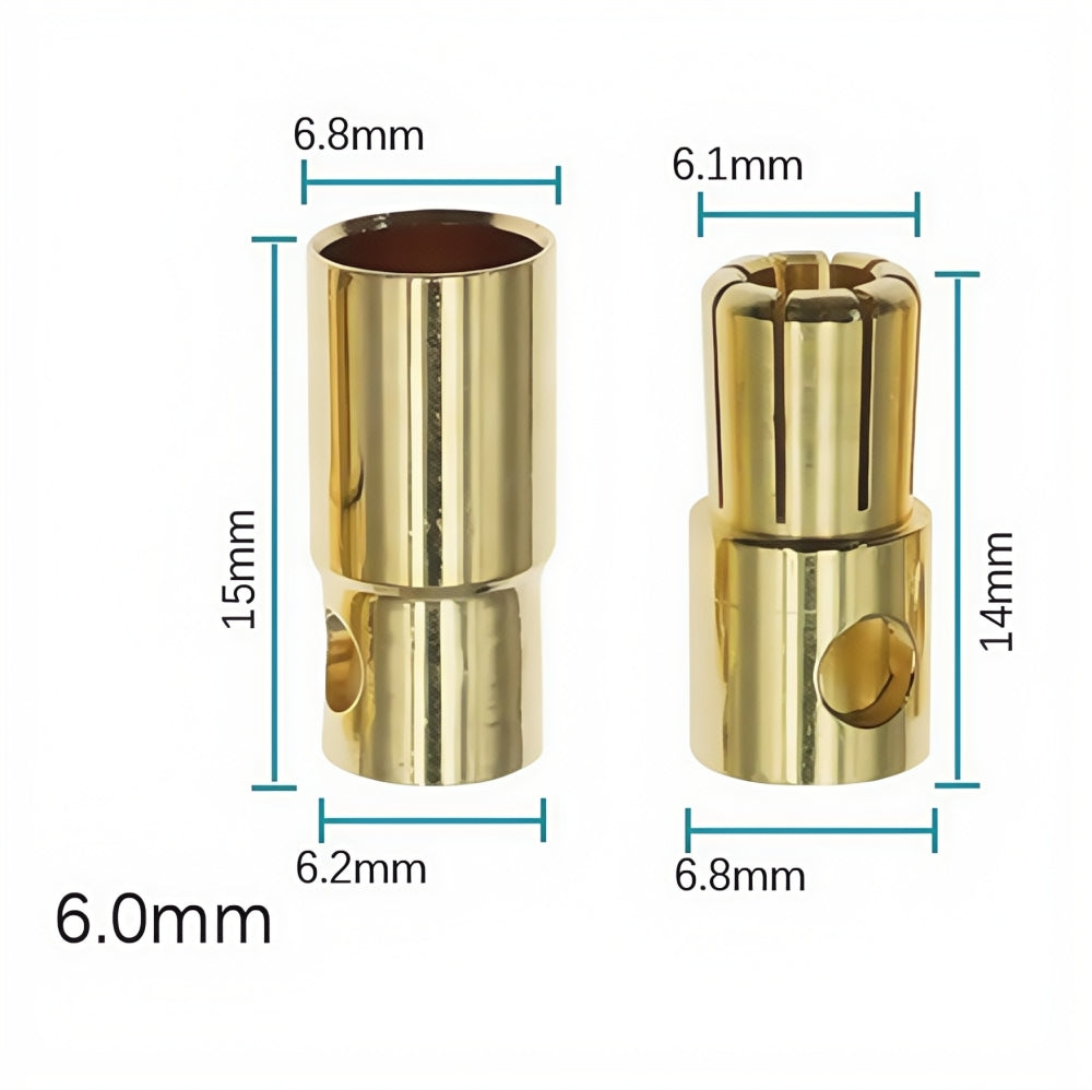 10 Pairs 6mm Bullet Connectors Banana Plugs Male Female for RC Battery ESC Motor