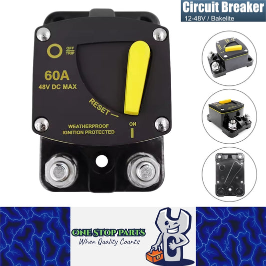 Heavy Duty Marine 12v-48v 60A Manual Reset Circuit Breaker Ideal for Boat Yatch