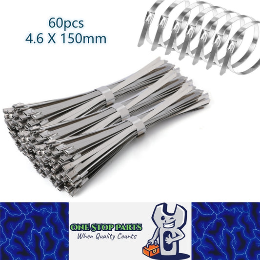 60 x 150mm Metal Self Locking Reusable Cable Ties Heavy Duty Zip Ties (60pcs)