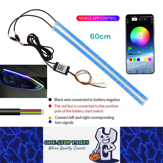 2 x 60cm RGB LED Daytime Running Light App Control Strip Light with Turn Signal