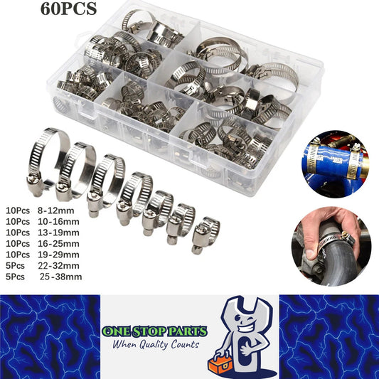 60pc Assorted Hose clamps 8mm to 38mm hose clamp assorted pack