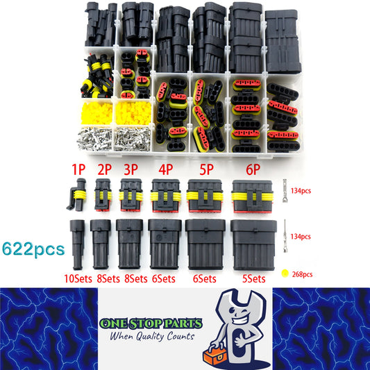 622pcs 1/2/3/4/5/6 Pin AMP Waterproof Connectors Car Electrical Wire Plugs