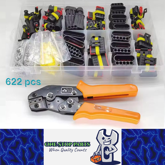 622x 1/2/3/4/5/6 Pin AMP Waterproof Connector Car Wire Plug with Crimping Plier
