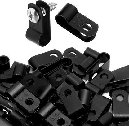 100 X Black 6.4mm P Clamps Cable saddle clips R-Type Nylon Plastic Clamps 100pcs