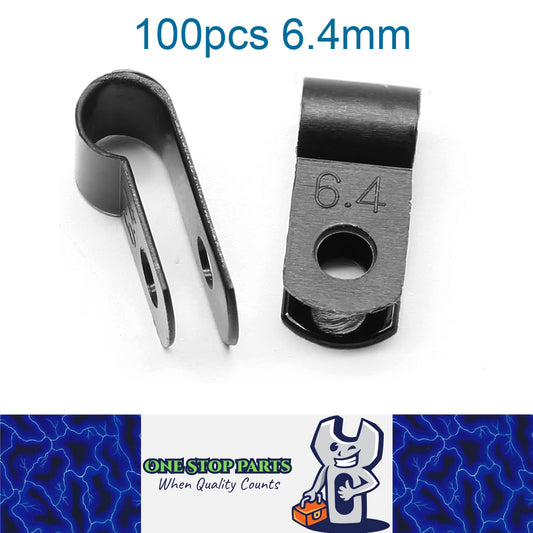 100 X Black 6.4mm P Clamps Cable saddle clips R-Type Nylon Plastic Clamps 100pcs