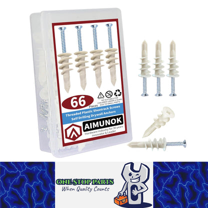 66pcs Self Drilling Drywall Anchors & Screws No Pre-Drill Wall Fix Kit