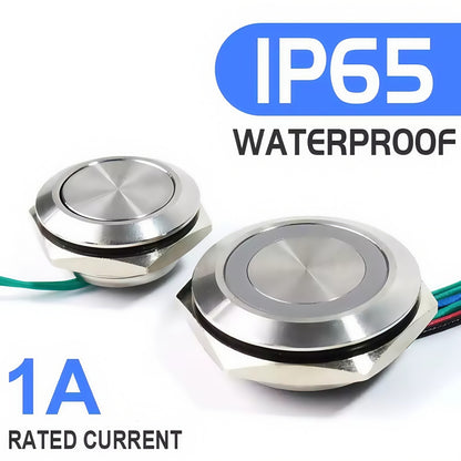22mm Metal Push Button Switch Ultra Thin Blue LED 12-24V Pre-Wired Self Reset