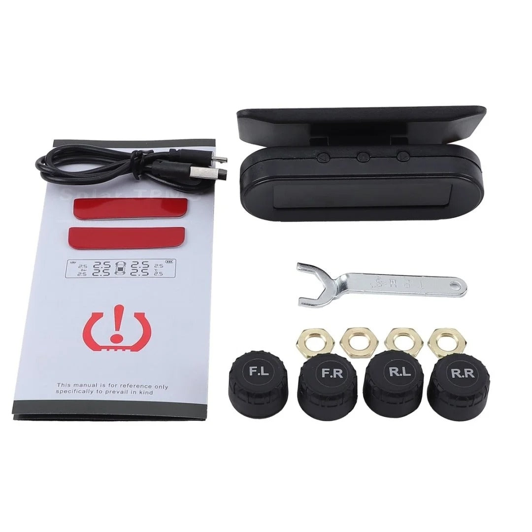 Tyre Pressure Monitoring System Car USB Solar Tyre Alarm With 4 External Sensors