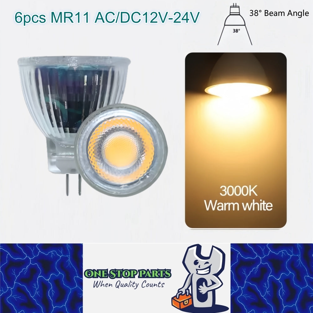 6 x MR11 3W LED Spotlight AC/DC 12V-24V 38° 3000K Warm White Glass Downlight