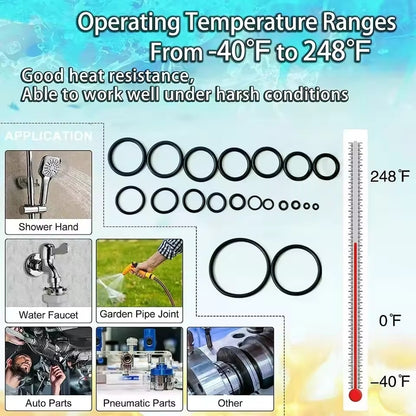 419pcs O Ring Kit Rubber Seals 32 Sizes O Rings Gaskets Sealing with 4 Hooks