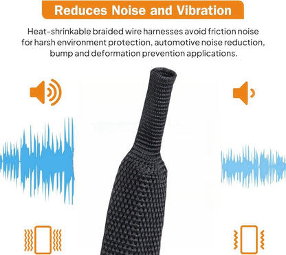 8M x 8mm 2:1 Black Heat Shrink Braided Sleeve Shrinks 8mm to 4mm Braided Sleeve