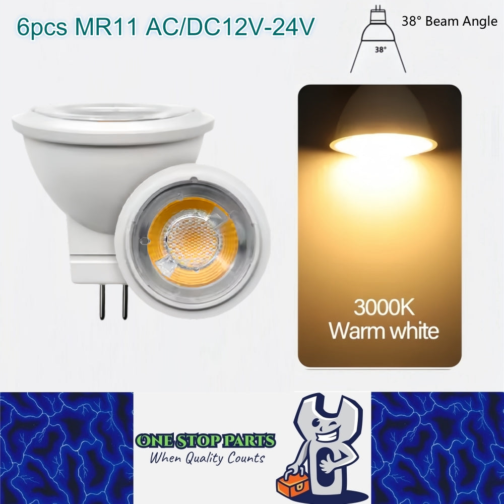 6 x MR11 3W LED Spotlight AC/DC 12V-24V 38 Degree 3000K Warm White Downlight