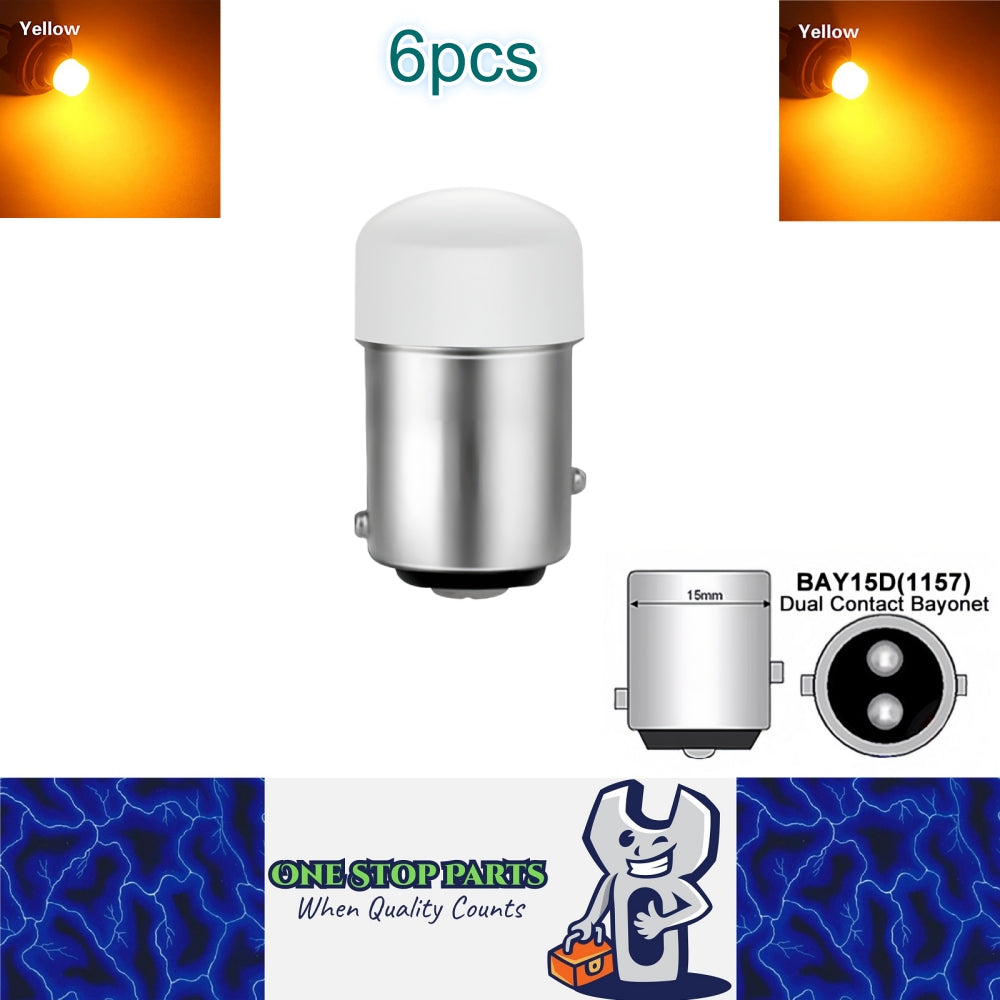 6 x Yellow BAY15D 1157 P21/5W 12V 9SMD 600LM LED Condensing Lens Yellow (6pcs)