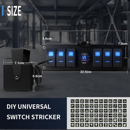 6 Gang Rocker Switch Box Switch Panel with PD + QC3.0 USB Outlet and Voltmeter