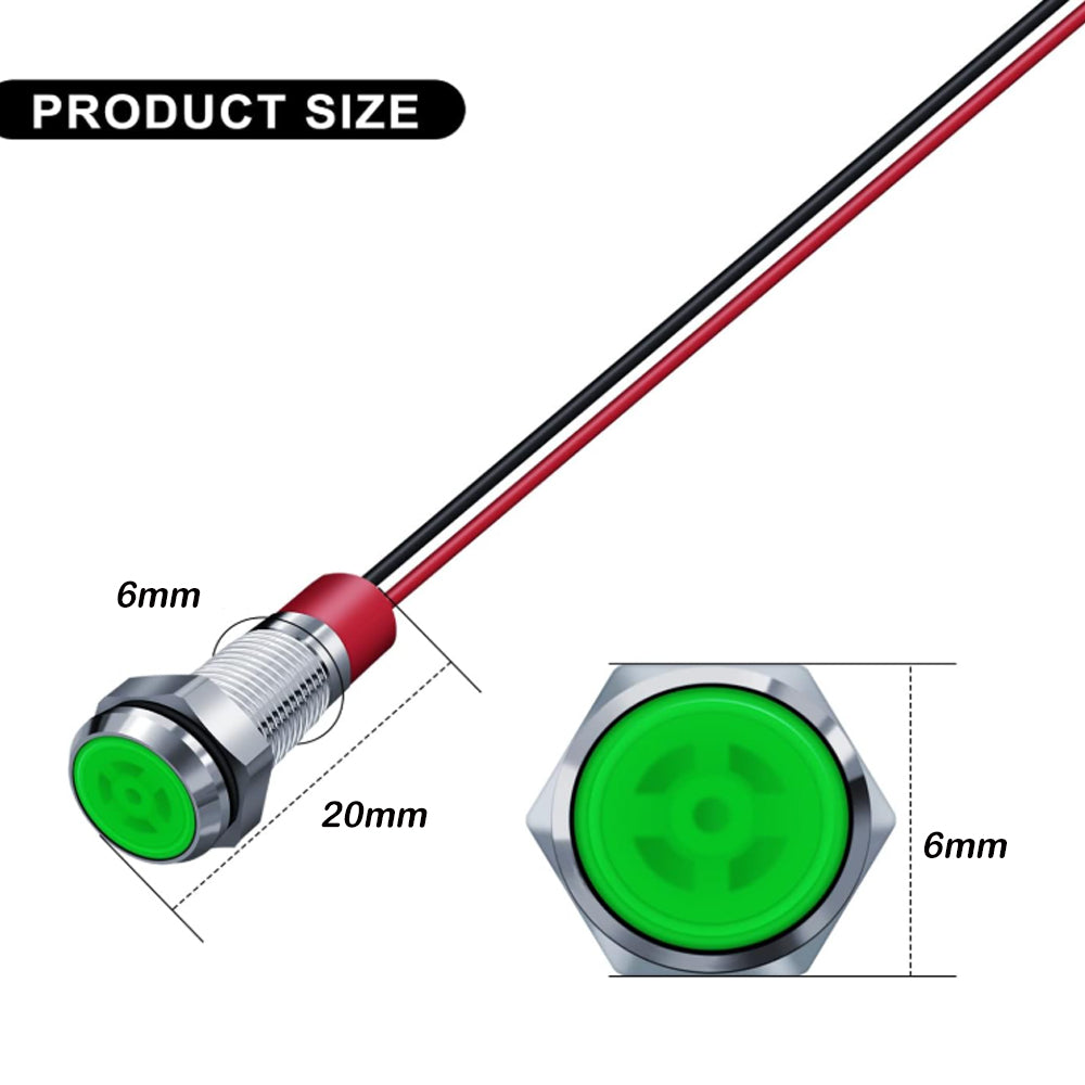 10 x Green LED Indicator Light 6mm Metal 12V-24V Pilot Signal Lamp IP67 Car Boat