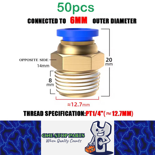 50 x Pneumatic Air Connector Fittings Push to Connect 6mm Tube to 12.7mm Thread