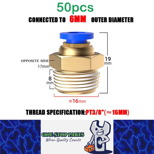 50 x Pneumatic Air Connector Fittings Push to Connect 6mm Tube to 16mm Thread